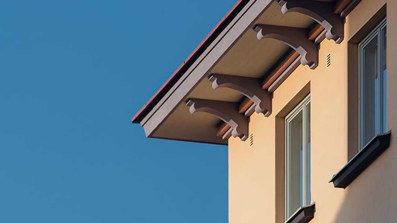 House facade against blue sky