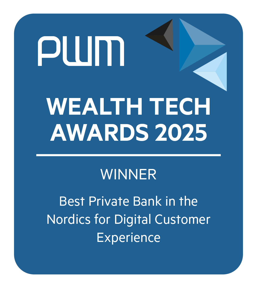 Awards badge for PWM Wealth Tech Awards 2025 - Winner - Best Private Bank in the Nordics for Digital Customer Experience