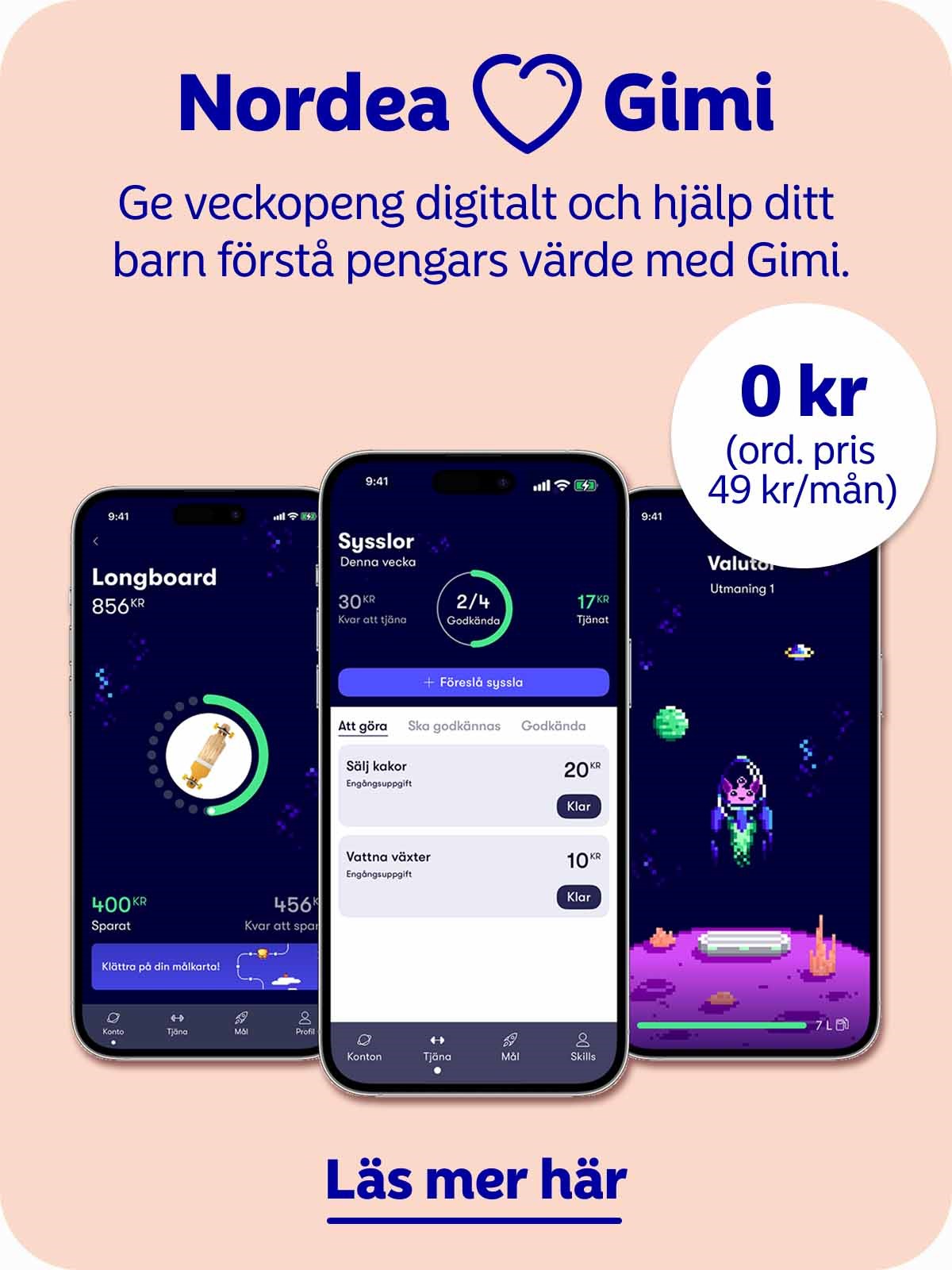 Lär ditt barn bli pengasmart med Gimi ekonomiapp och ge veckopeng i mobilen.